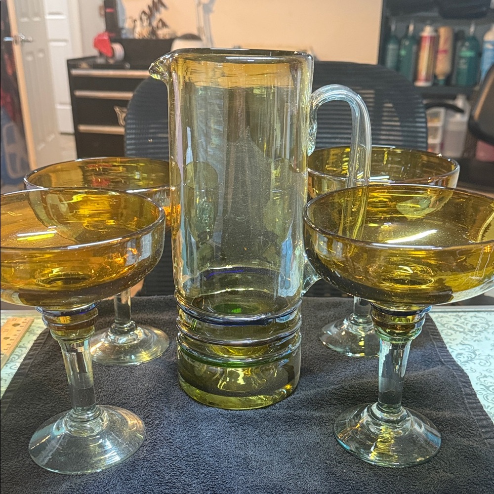 Murano Yellow Amber Blown Glass Drinkware Collection